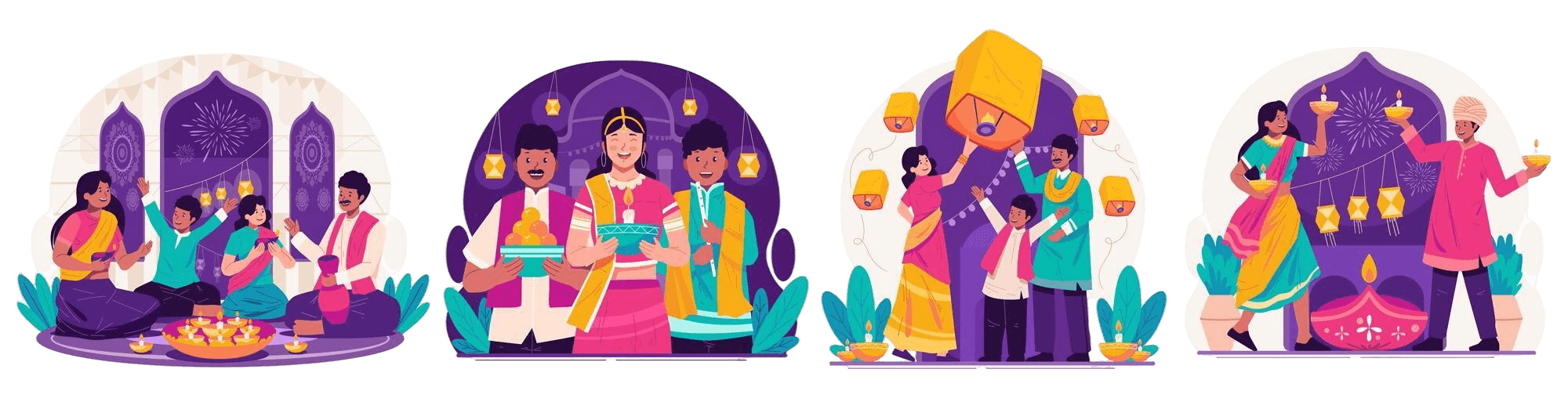 illustration-set-happy-diwali-greetings-indian-people-traditional-clothing-holding-lit-oil-lamps-diya-celebrating-diwali-festival-lights(1)